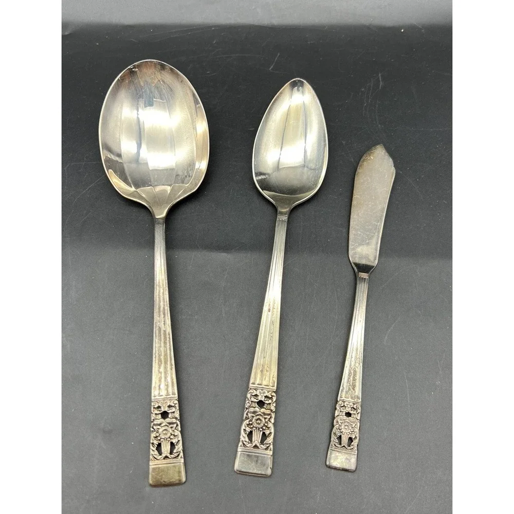 Lot of 3 CORONATION Community Silverplate Flatware Serving Spoon, Spoon, Knife
